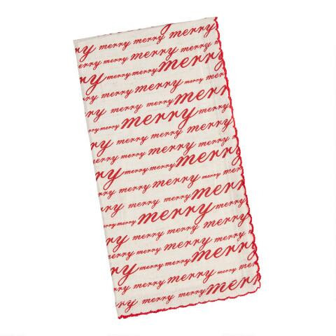 Pier Place Red and Natural Merry Script Napkins Set of 4 | World Market