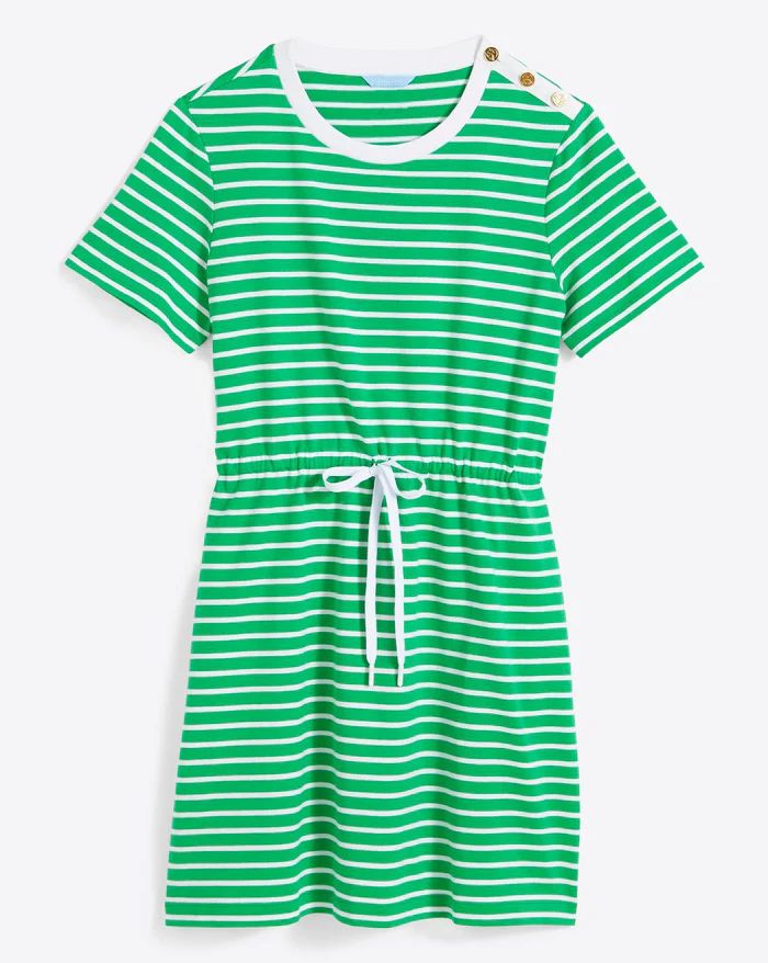Tie Waist T-Shirt Dress in Green Nautical Stripe | Draper James (US)