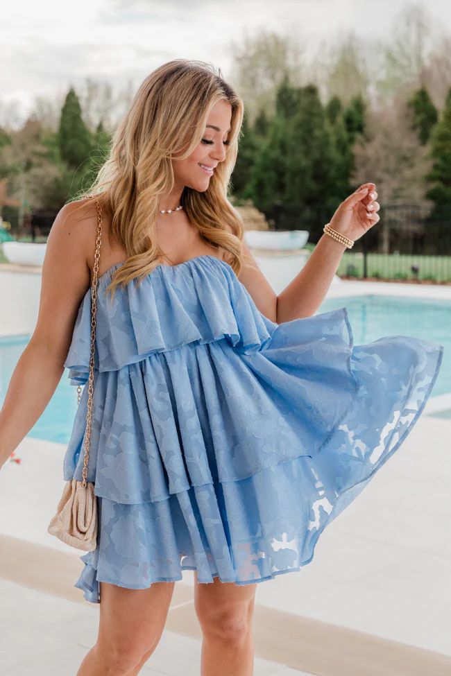 You're My Sunny Day Blue Lace Strapless Dress | Pink Lily