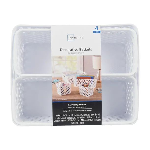 Mainstays Decorative Storage Basket, Set of 4, White | Walmart (US)