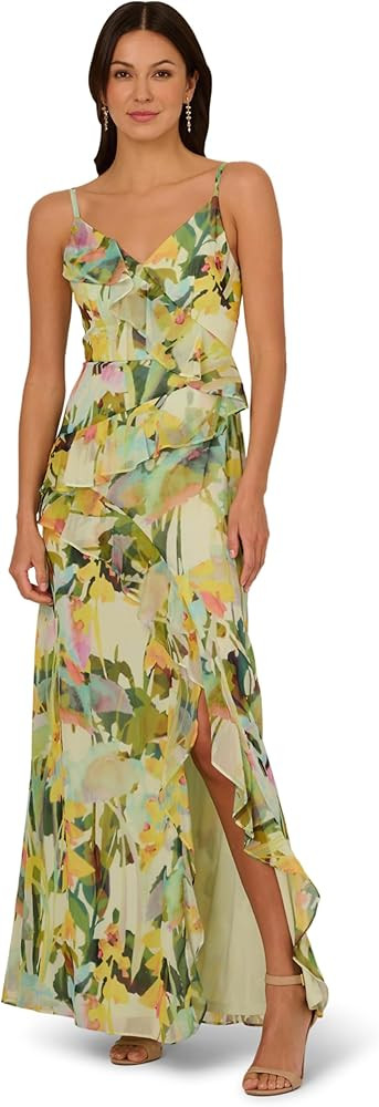 Adrianna Papell Women's Printed Strap Cascade Gown | Amazon (US)