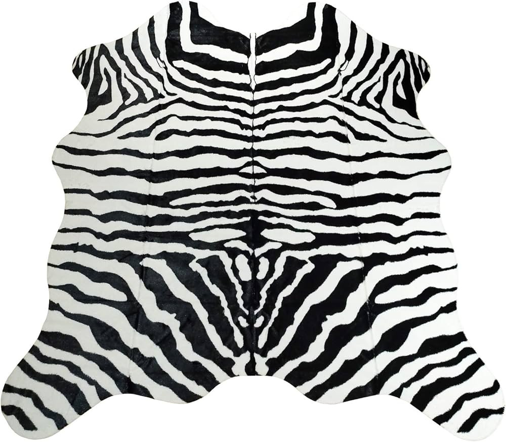 JACCAWS Faux Fur Zebra Hide Rug,4.6 x 5.2 Feet Zebra Skin Area Rug Non-Slip Zebra Rug for Home. (4.6 | Amazon (US)
