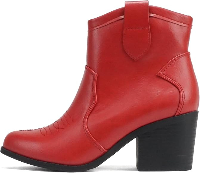Soda “TELLER” ~ Women Western Stitched Pointed Toe Low Block Heel Ankle Boot | Amazon (US)