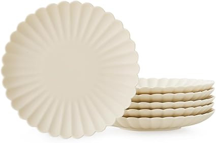 WENSHUO Daisy Dinner Plates Set of 6, 9-inch Round, Matte Crème | Amazon (US)