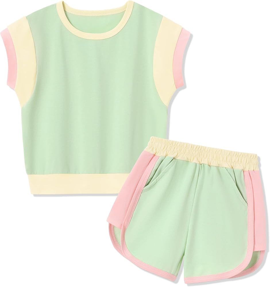 Amazon.com: SANMIO Toddler Girls Clothes Toddler Girl Activewear Color Block Short Sleeve Shorts ... | Amazon (US)