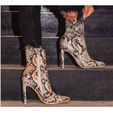 Cape Robbin Boomslang Black Snake Round Toe Rectangle Heel Square Toe Fall Boot (10, Nude Snake) | Walmart (US)