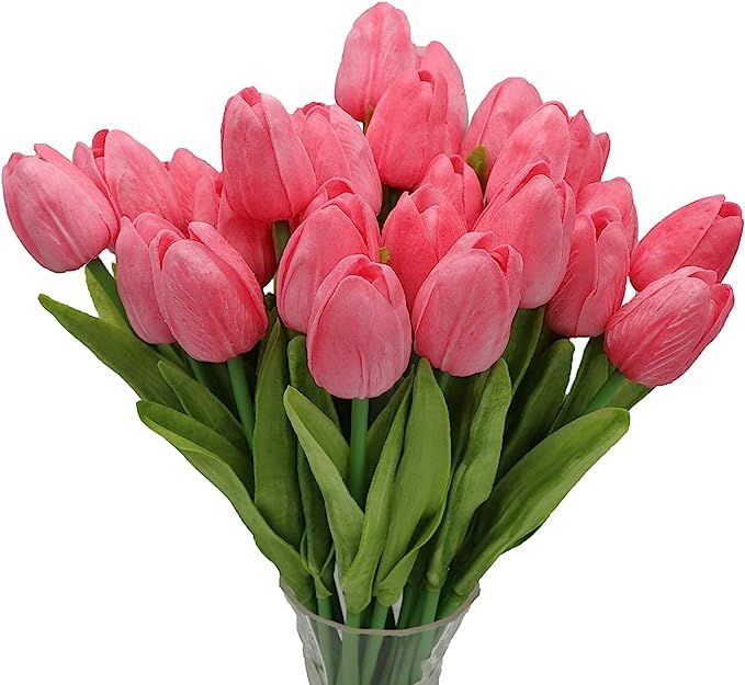 27PC 14Inch Long Pink Artificial Tulips Flowers Real Touch Tulips for Wedding Bouquets Arrangemen... | Amazon (US)