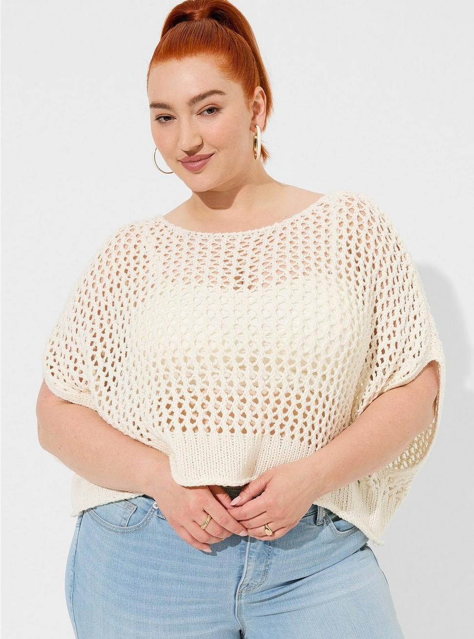 Open Stitch Pullover Oversized Cropped Sweater | Torrid (US & Canada)