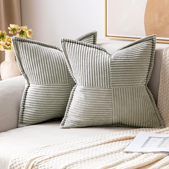 MIULEE Light Grey Corduroy Pillow Covers 16 x 16 inch with Splicing Set of 2 Super Soft Boho Stri... | Amazon (US)