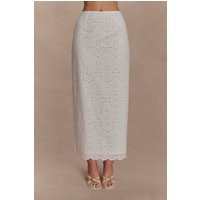 Kensley Broderie Midi Skirt - White I MESHKI I Size M | MESHKI US