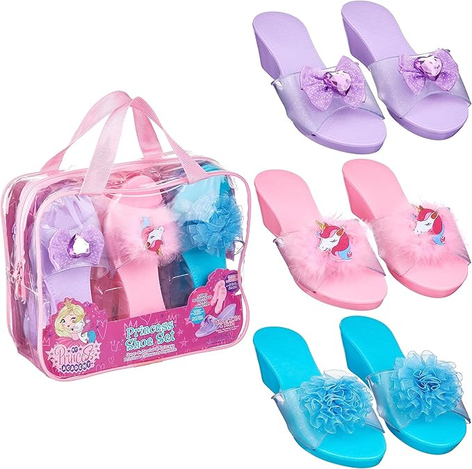 3-Pack Princess Shoe Set - Dress Up Royalty Kids Wedge Heels Slip On Shoes - Pastel Colored Princ... | Amazon (US)