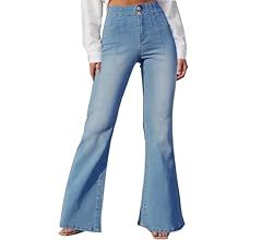 LOLONG Womens High Waisted Flare Bell Bottom Jeans Bootcut Casual Denim Pants | Amazon (US)