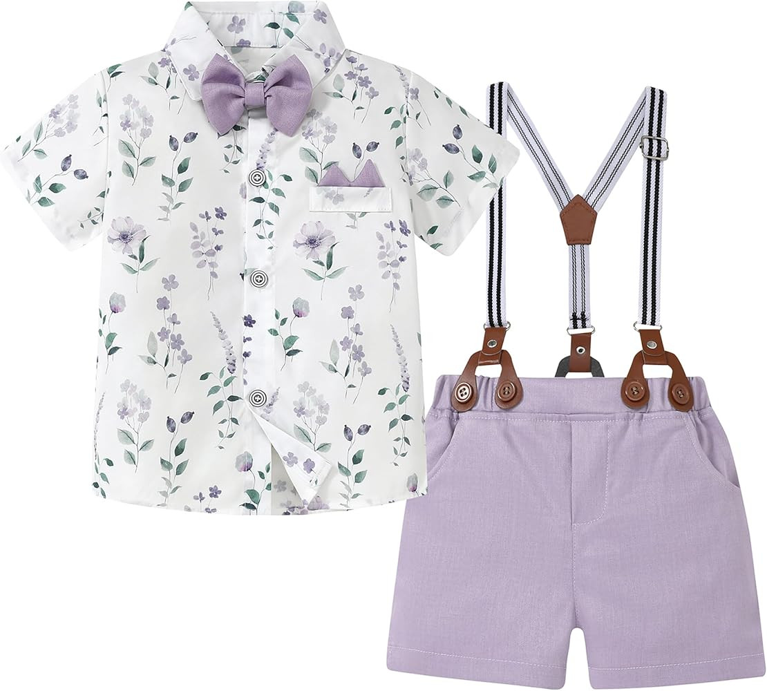 YUEMION Baby Boy Clothes Suits, Toddler Summer Formal Short Shirt+ Bowtie+ Suspender Shorts Gentl... | Amazon (US)