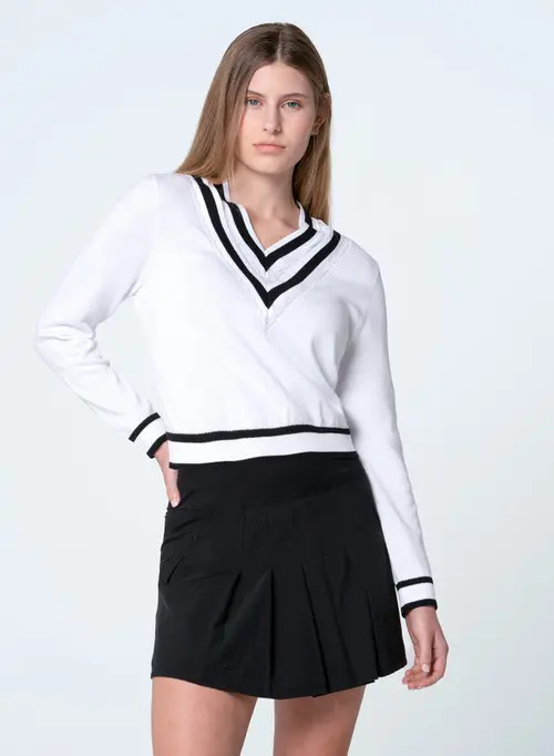 Lucky in Love Victory V-Neck Sweater in White at Nordstrom, Size Large | Nordstrom