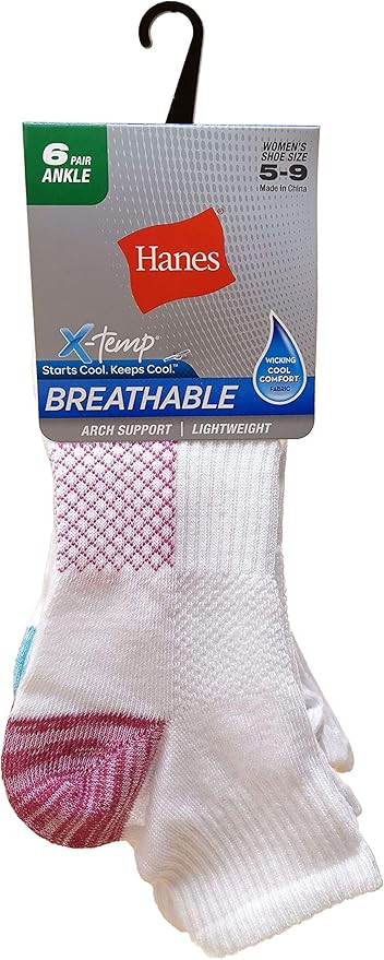 Hanes Women's 6-Pair Lightweight Breathable Ventilation Ankle Socks | Amazon (US)