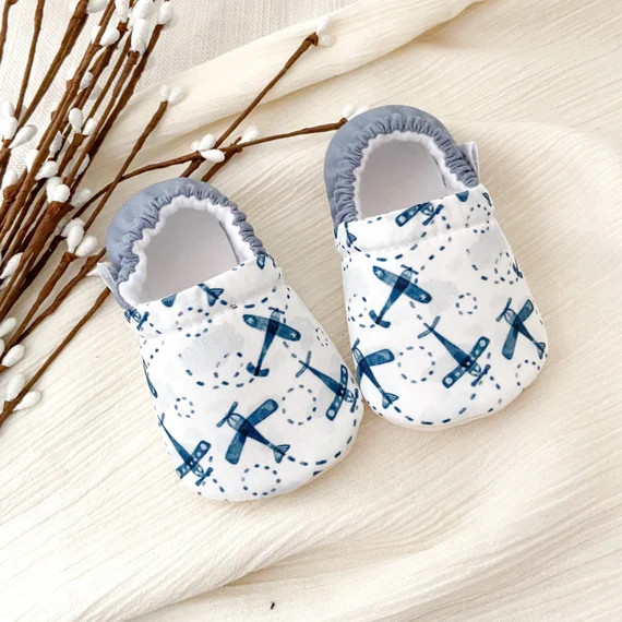 BLUE AIRPLANE Baby Booties Slippers Crib Shoes Soft Sole | Etsy | Etsy (US)