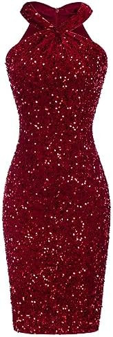 GRACE KARIN Sequin Dress for Women Sleeveless Sparkly Glitter Halter Dress Bodycon Mini Club Dres... | Amazon (US)