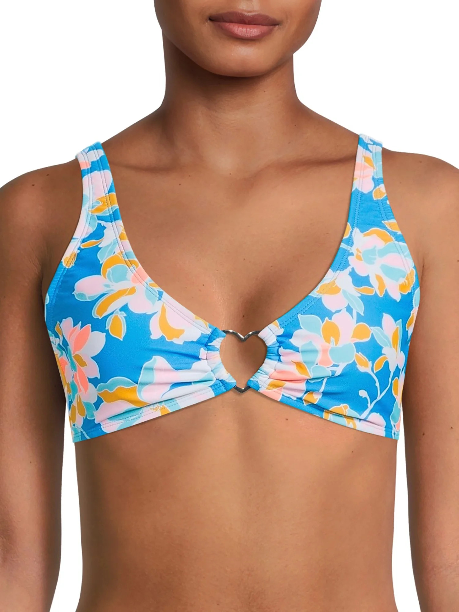No Boundaries Junior's Floral Printed Bikini Top with Heart Hardware - Walmart.com | Walmart (US)