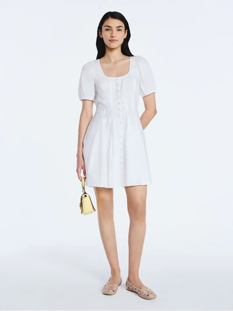 Scoop Women’s Button Front Mini Dress with Puff Sleeves, Sizes XS-XXL | Walmart (US)