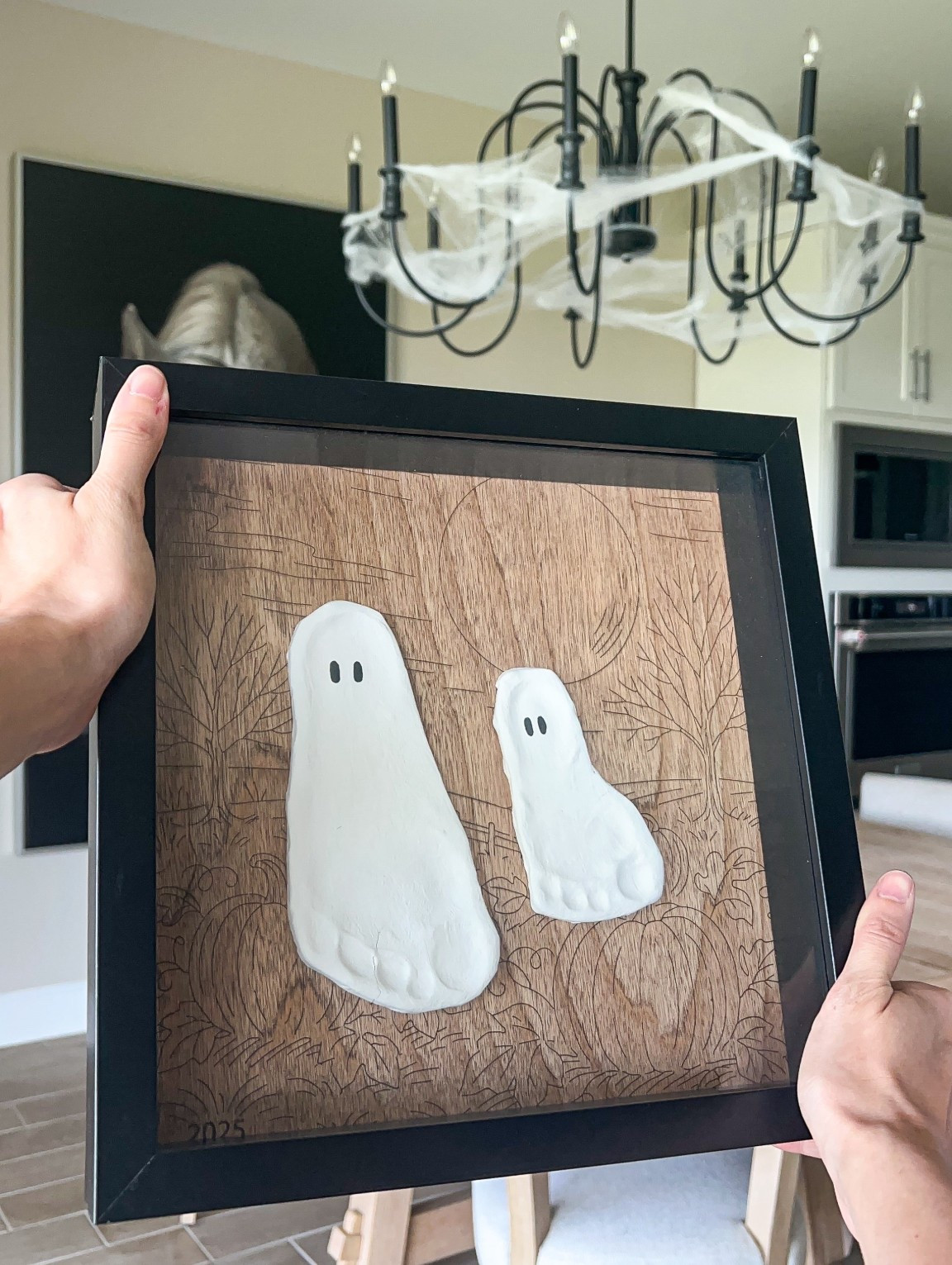 Send this to all the moms you know! This is such a fun and easy craft to make with your kids and you’re sure to cherish it!

Steps:
1. Roll clay on wax paper or parchment paper 
2. Press your kiddo’s foot in firmly 
3. Cut around the foot, then let dry for 2-3 days (I’m impatient so this was my least favorite part)
4. Paint with white acrylic paint, let dry
5. Paint eyes with black acrylic paint, let dry (you can also use a Sharpie)
6. Seal with Mod Podge and let dry
7. Super glue to a shadow box backing & display (if you want to have a themed background, mine can be found @willowhavendesigns website. I just stained it to give it the look I wanted.)

#LTKFamily

#LTKKids #LTKSeasonal