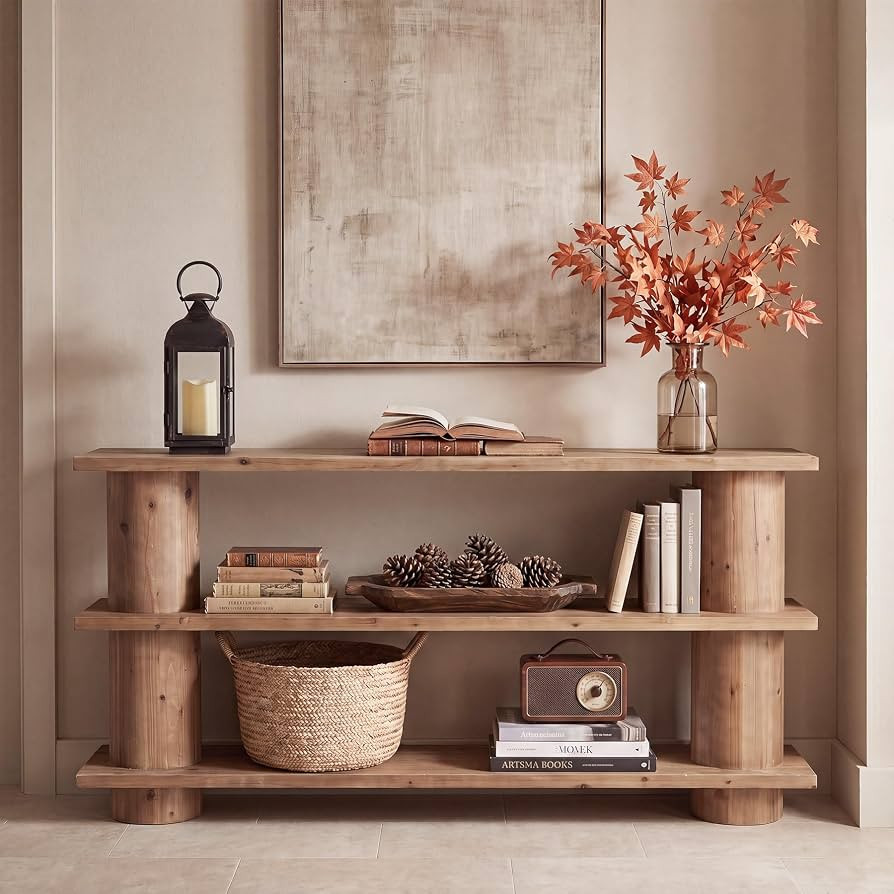 LITTLE TREE 63" Solid Wood Console Table, 3-Tier Sofa Table with Storage | Amazon (US)