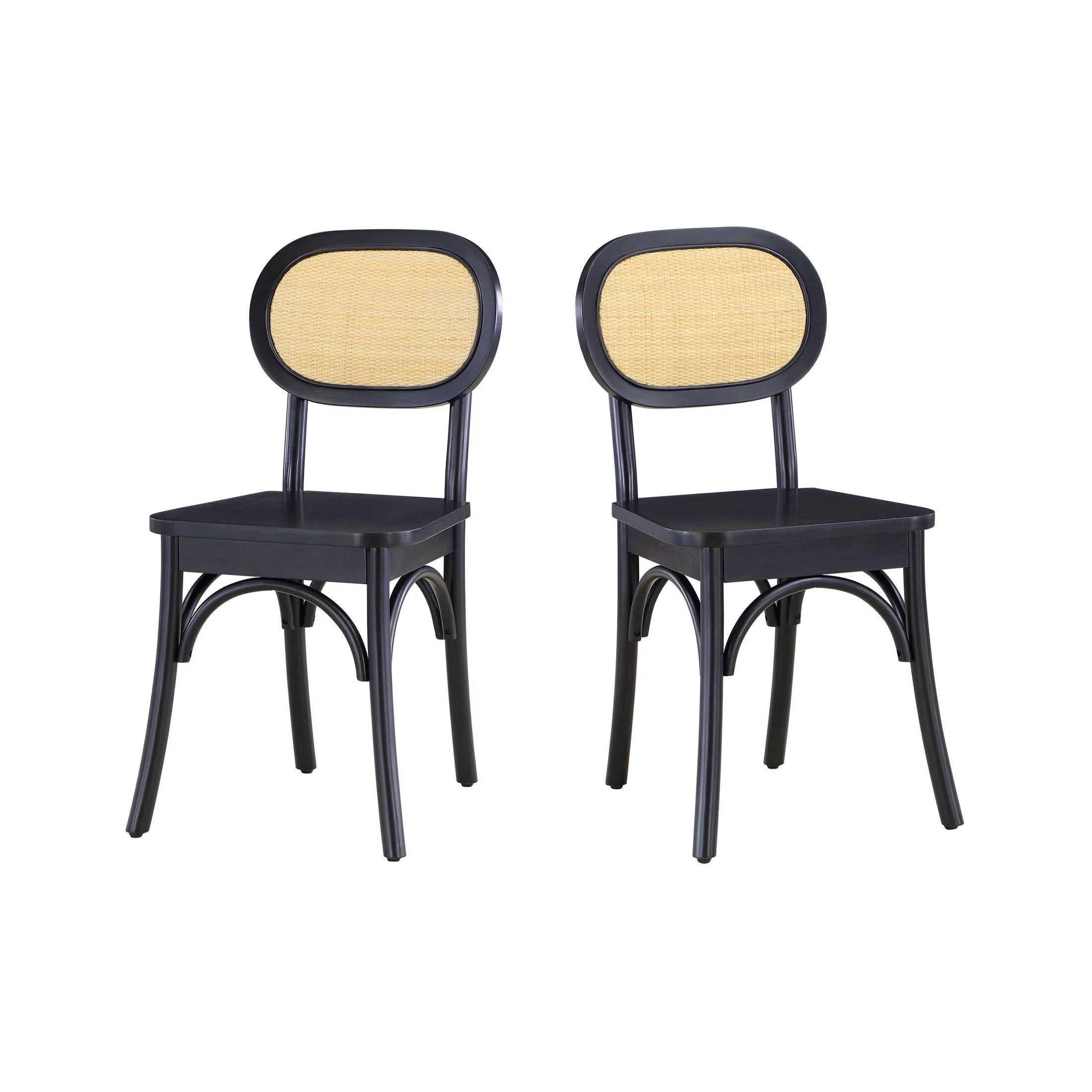 Better Homes & Gardens Camden Dining Chairs with Rattan and Solid Wood, Black Wood finish, by Dav... | Walmart (US)