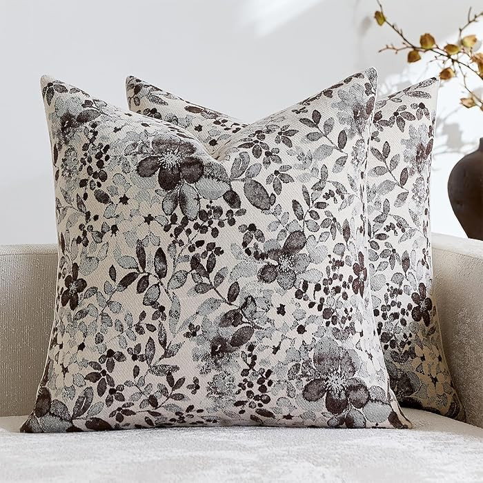 Vintage Floral Throw Pillow Covers 18x18 Pack of 2 Country Farmhouse Accents Chenille Jacquad Dec... | Amazon (US)