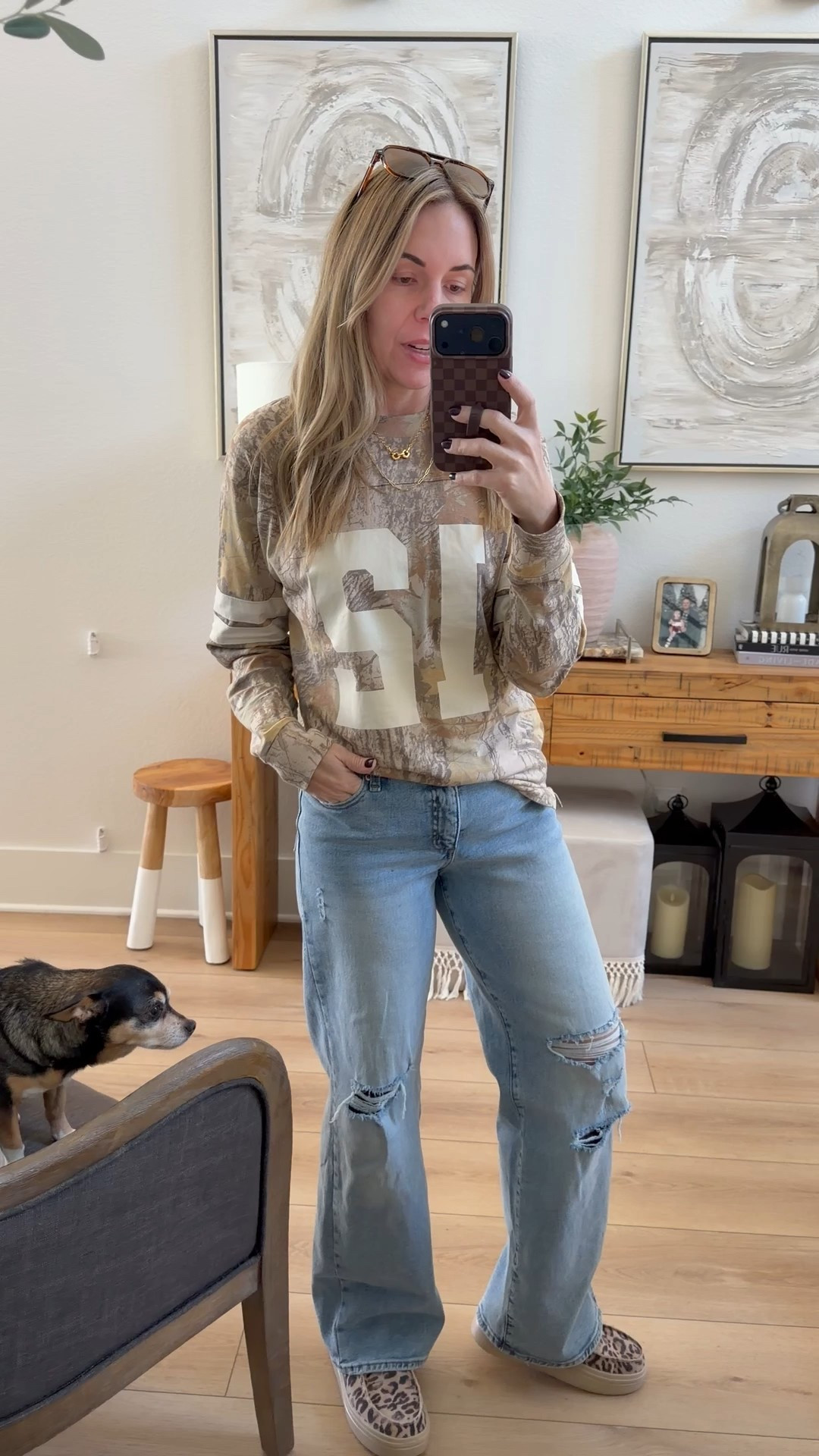 I sized down in the jeans to a 2. I’m mostly
A 4 in jeans but if they’re baggy or super stretchy I can do a 2. Top is my normal size small. Hey dudes are my
Normal size 8 but if you’re between sizes I’d go down. 

#LTKootd #LTKFindsUnder50 #LTKmomlife