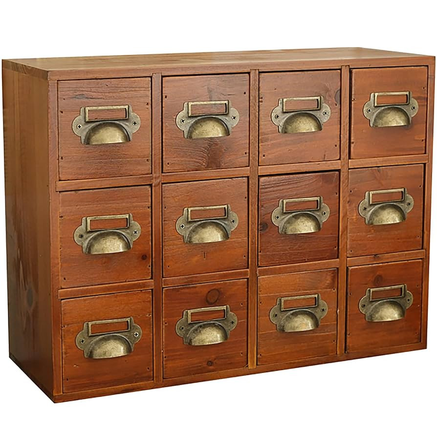 12-Drawer Apothecary Cabinet - Index Card Organizer - Mahogany Wooden Card Catalog - Fits Standar... | Amazon (US)