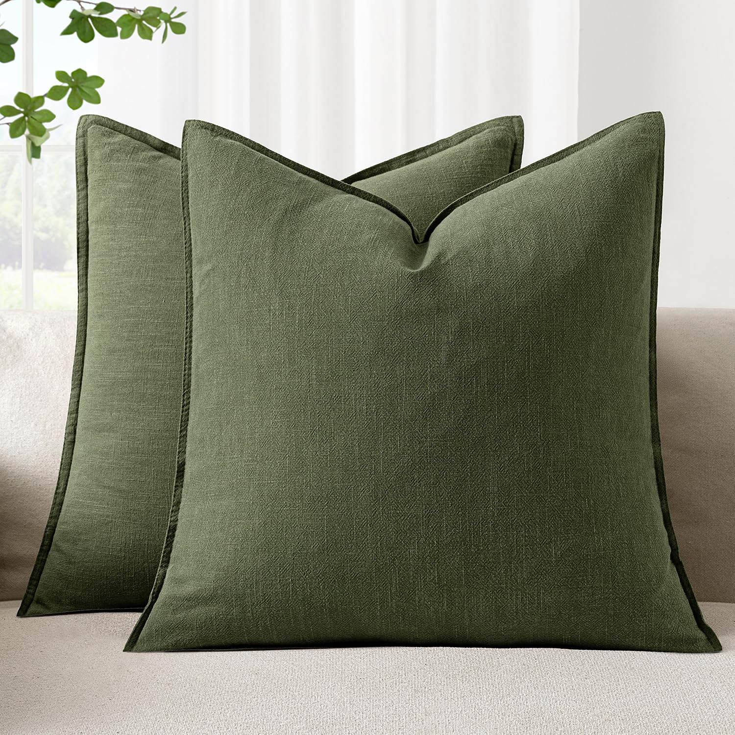 Woaboy 24x24 Inch Set of 2 Euro Decorative Linen Solid Throw Pillow Covers Boho Accent Farmhouse ... | Amazon (US)