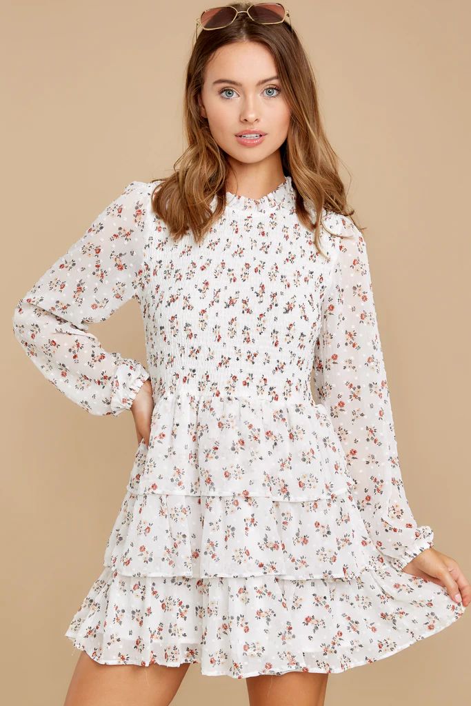 Girl Next Door Ivory Floral Print Dress | Red Dress 