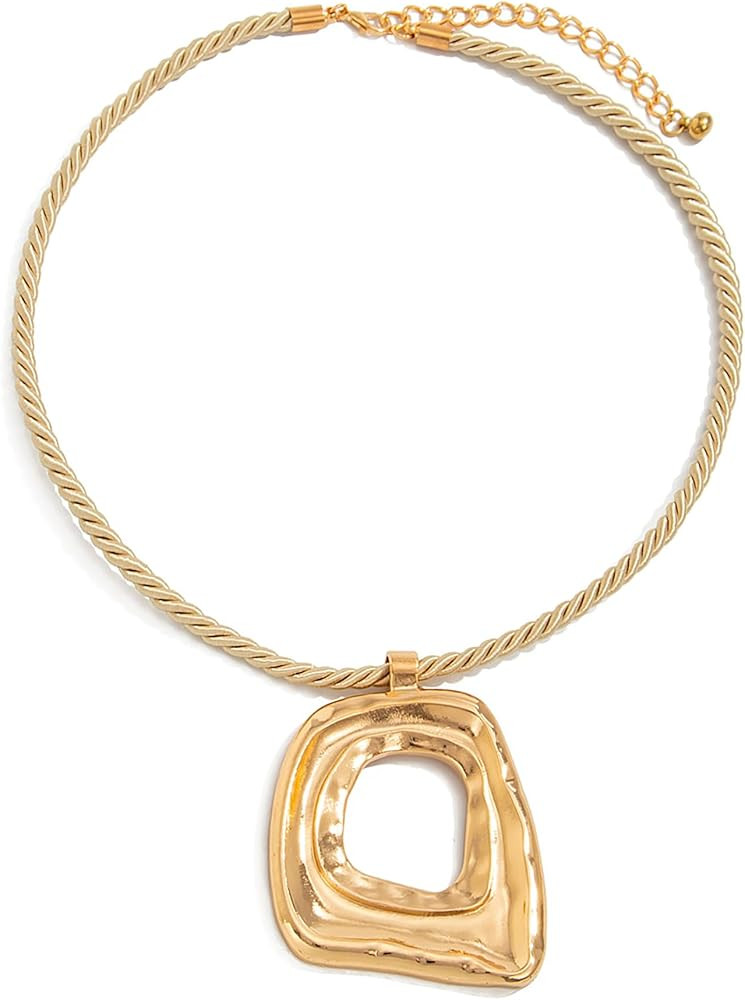 Chunky Gold Large Hollow Square Pendant Necklaces Bold Gold Irregular Geometric Square Pendant St... | Amazon (US)