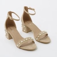 Bromley Pearl Detail Low Block Heels in Nude Faux Suede | Public Desire (US & CA)