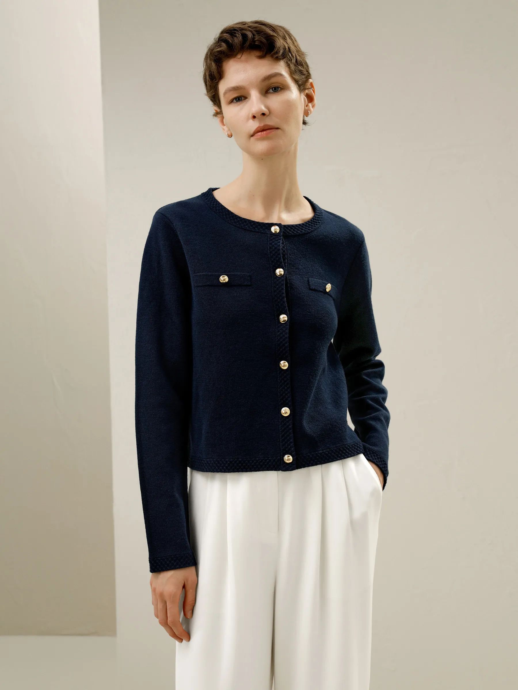 Wool Button-Front Sweater Lady Jacket | LilySilk