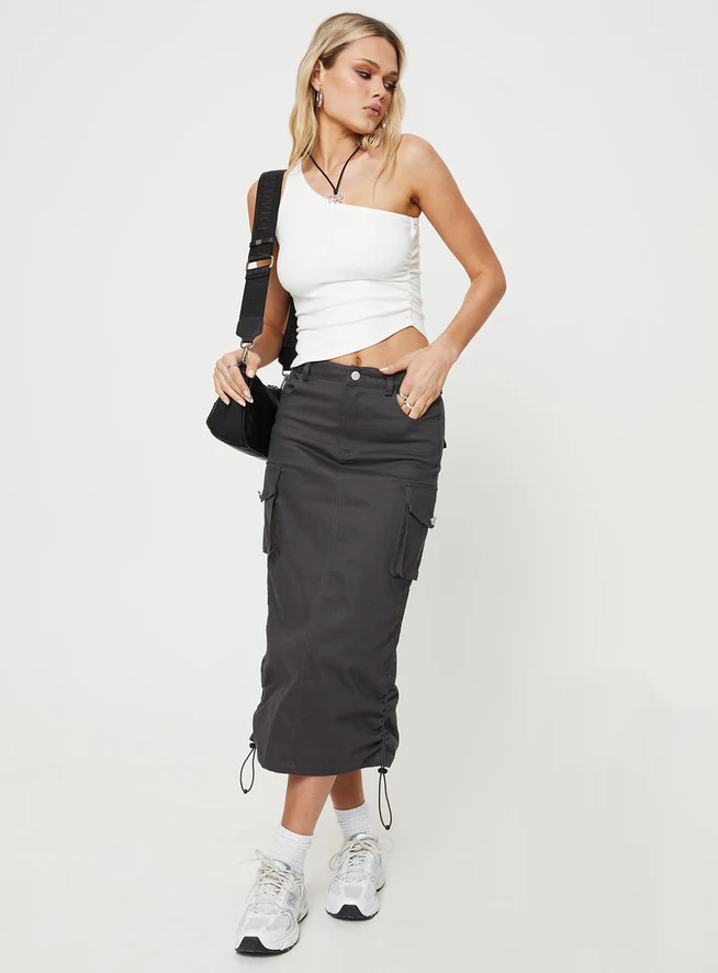 Bellows Cargo Midi Skirt Washed Black | Princess Polly US