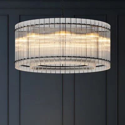 37" Modern 2-Tier Black Round 8-Light Water Ripple Crystal Glass Chandeliers | Wayfair North America