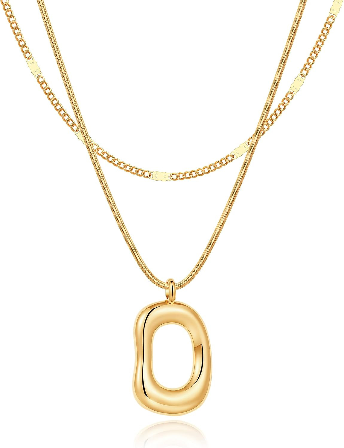 Robaice Gold Open Oval Pendant Necklace for Women, 14K Gold Plated | Amazon (US)