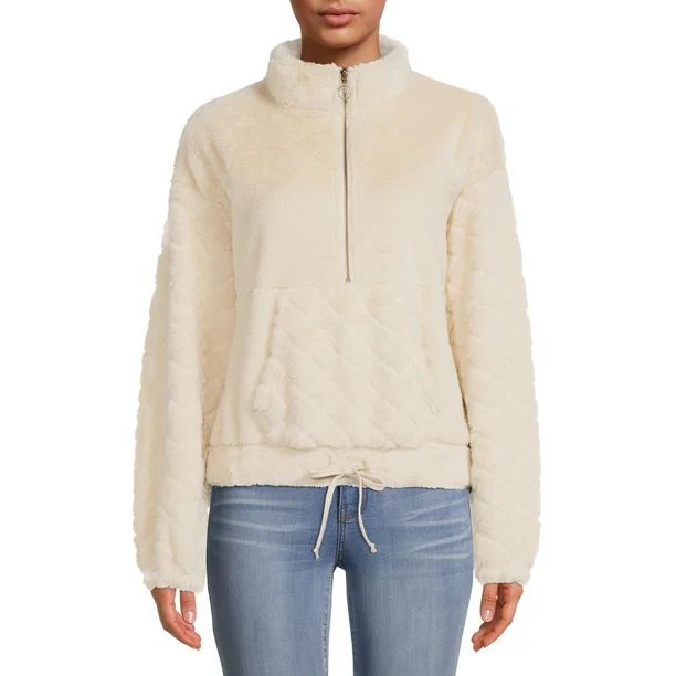 Almost Famous Juniors’ Faux Fur Half-Zip Pullover with Pocket | Walmart (US)