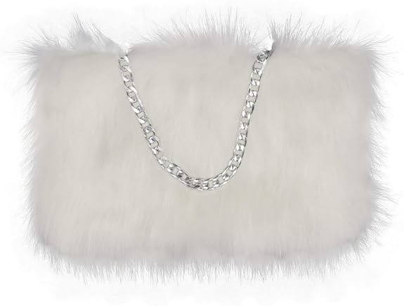 FHQHTH Faux Fox Fur Purse Fuzzy Handbags for Women Evening Handbags Al alloy Shoulder Strap | Amazon (US)