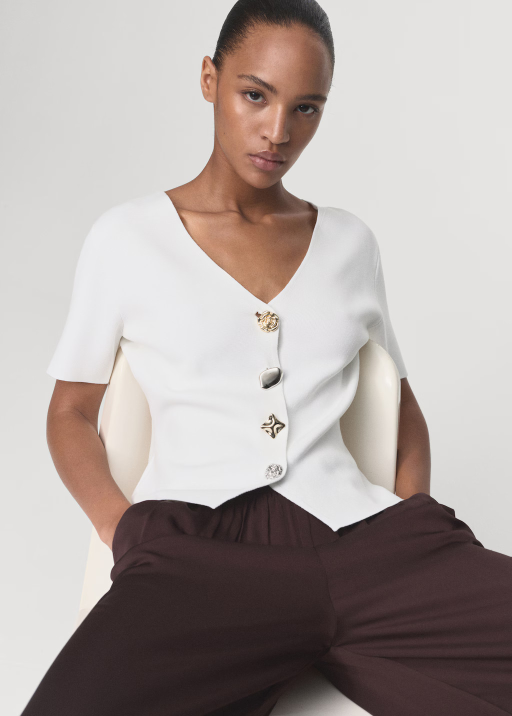 Knitted cardigan with jewel button - Women | MANGO USA | Mango (US/MX/AU)