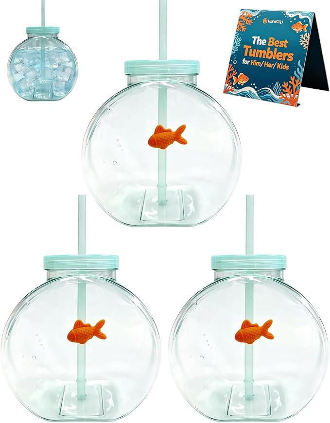 Fish Bowl Tumbler with Straw, Plastic Fishbowl Tumblers with Lids, Unbreakable Ornament Cups for ... | Amazon (US)