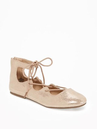 Old Navy Metallic Lace Up Ballet Flats For Girls Size 1 - Rose gold | Old Navy US