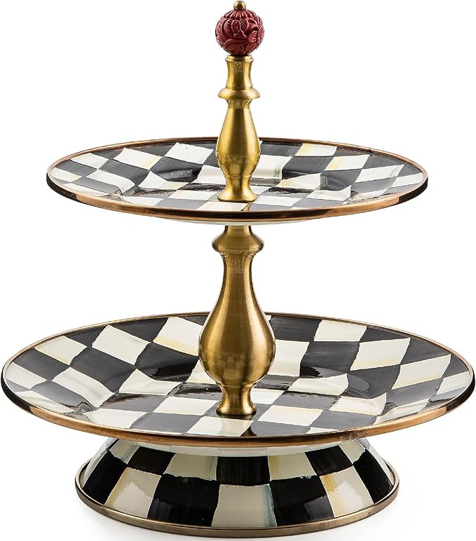 MACKENZIE-CHILDS Enamel Two-Tier Sweet Stand, Two-Tiered Serving Tray for Dessert, Black-and-Whit... | Amazon (US)