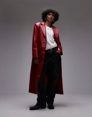Topshop faux leather longline coat in red | ASOS (Global)