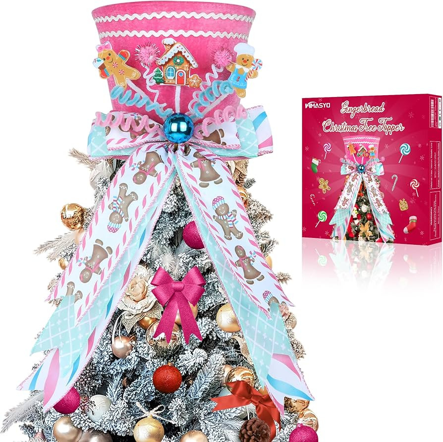HMASYO Gingerbread Christmas Tree Topper, Velvet Pink Tree Topper Hat with Candy Cane Gingerbread... | Amazon (CA)