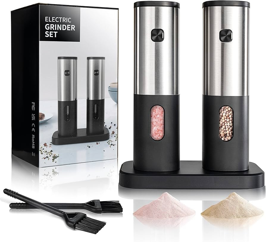 Battery Operated Salt and Pepper Grinder Set, Electric Salt Grinder with Storage Base, One Hand A... | Amazon (US)