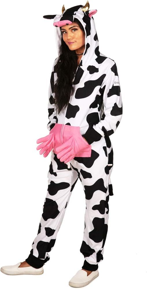 Tipsy Elves’ Black and White Women's Cow Costume - Funny Farm Animal Halloween Jumpsuit | Amazon (US)
