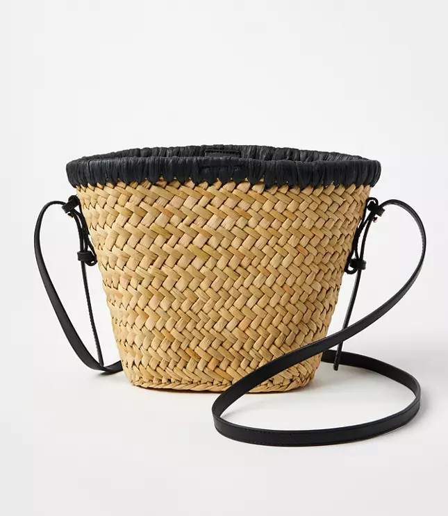 Whipstitch Straw Crossbody Bag | LOFT