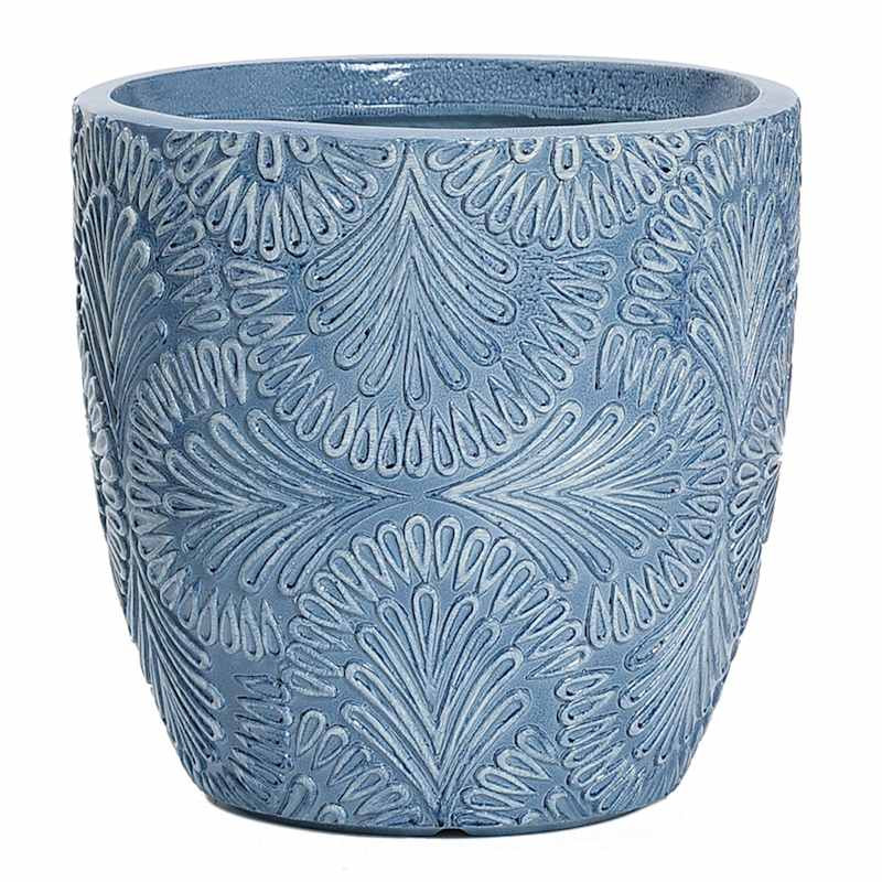 Blue Glazed Damask Outdoor Planter, Medium | At Home