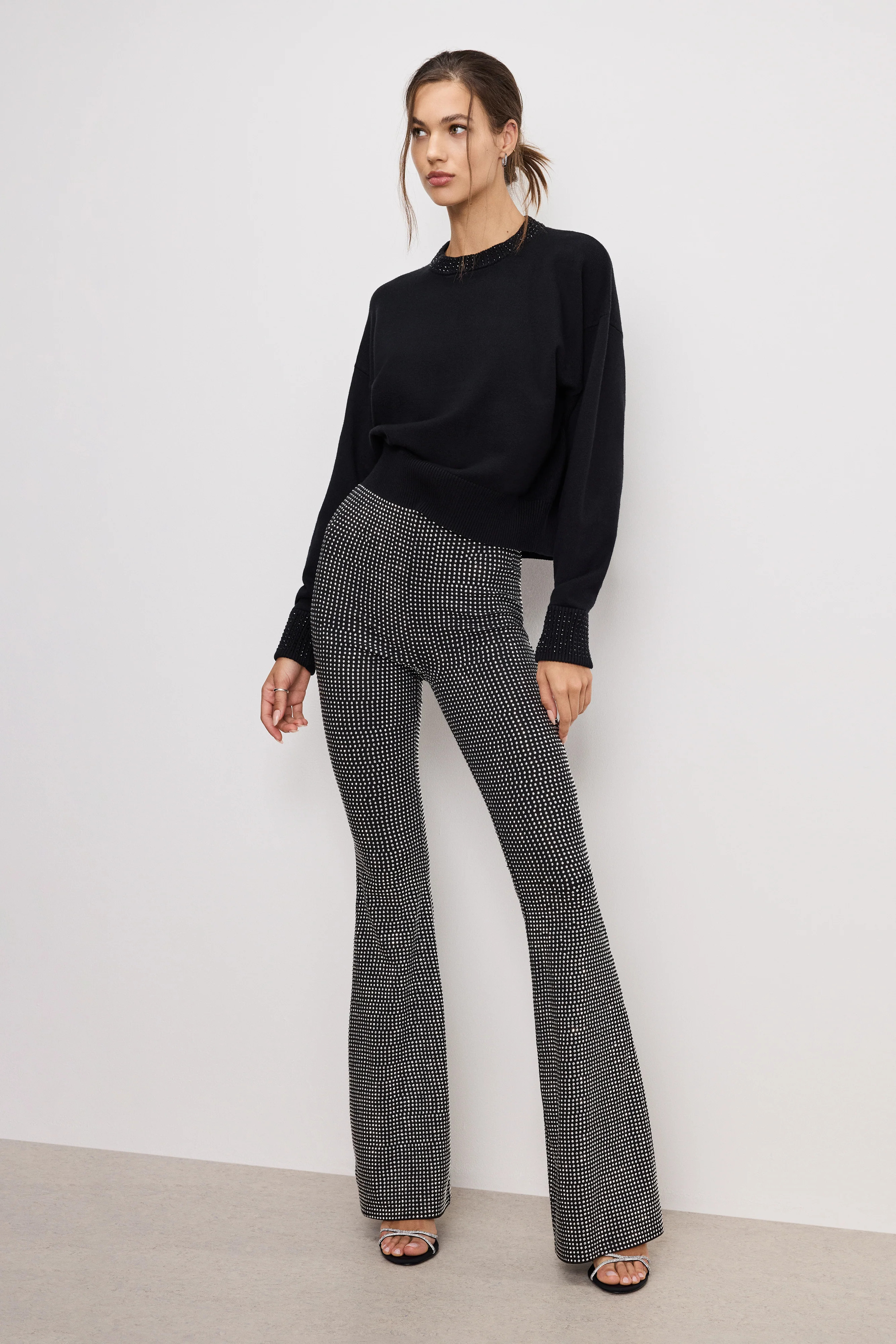 CRYSTAL PULL-ON FLARE LEGGINGS | BLACK001 - GOOD AMERICAN | Good American